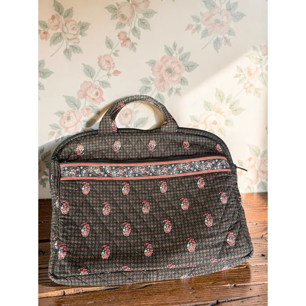 Vera Bradley Brown Paisley Laptop Bag Computer Briefcase Quilted Retired Print